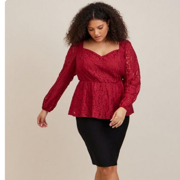 TORRID Peplum Lace Puff Sleeve Top SIZE 2 - Picture 3 of 5